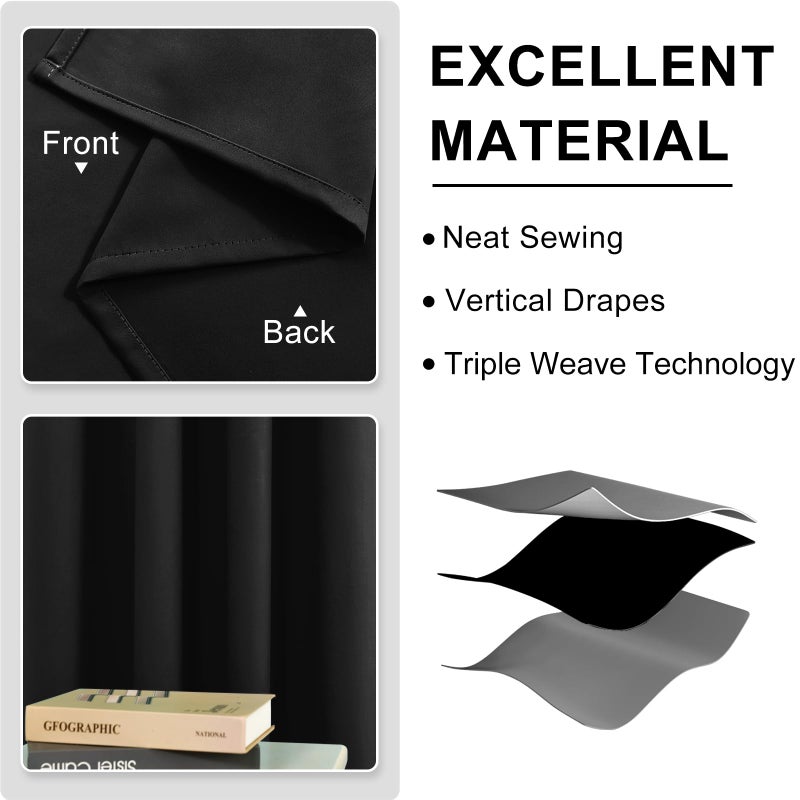 DWCN Black Blackout Curtains for Bedroom, Room Darkening Thermal Insulated Living Room Drapes, W52 x L72 Inches Long, Set of 2 - Image 5
